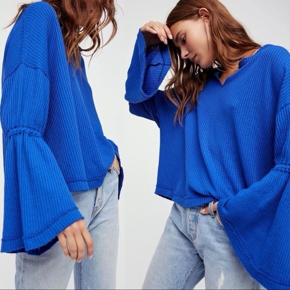 We The Free Tops - Free People We The Free Dahlia Thermal Waffle Knit Bell Sleeve Top Women’s Small